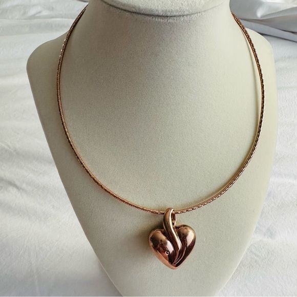 Rose Gold Vermeil 925 Omega Necklace with Heart Pendant - Picture 7 of 15
